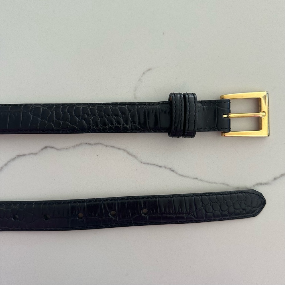 Vintage Saks Fifth Avenue Crocodile Embossed Leather Belt in Black, Gold Medium - Picture 3 of 10